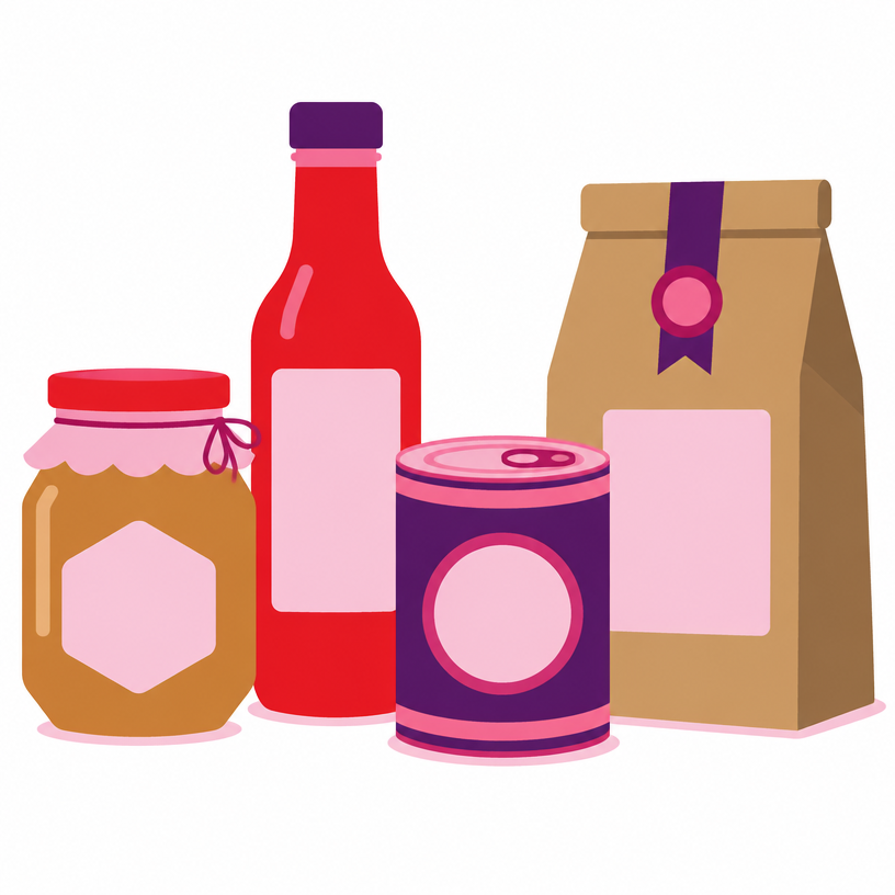 Illustrazione flat di packaging per alimenti e bevande